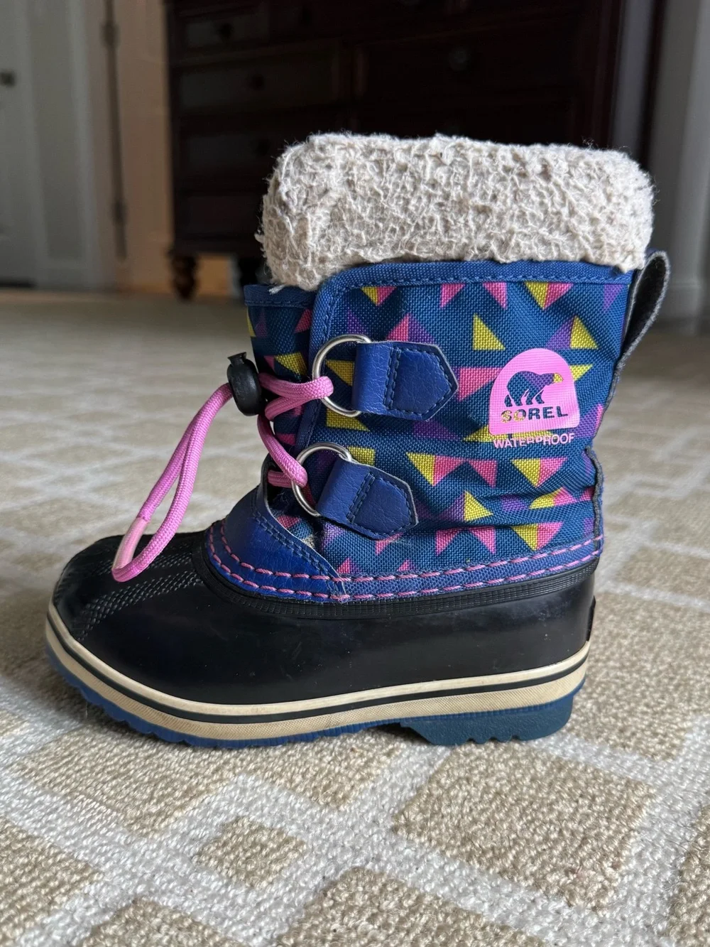 Sorel Yoot Pac Nylon Waterproof Insulated Snow Boots Blue Pink Girls Size 10